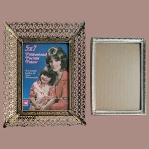 Vintage Fancy Gold Tone 5x7 Picture Frames with Easel Backs, Set of Two